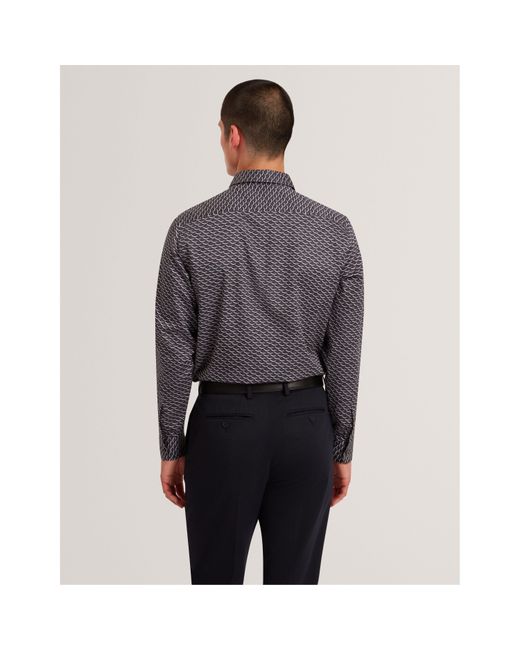 Ted Baker Gray Geo Print Long-Sleeve Patterned Shirt for men