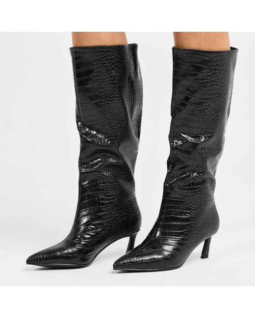 Steve Madden Black Lavan Knee High Boots With Flared Heel