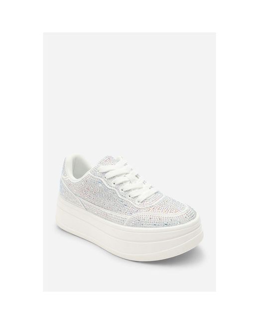 Where's That From Blue Wedge Lace Up Trainer With Diamante Detail