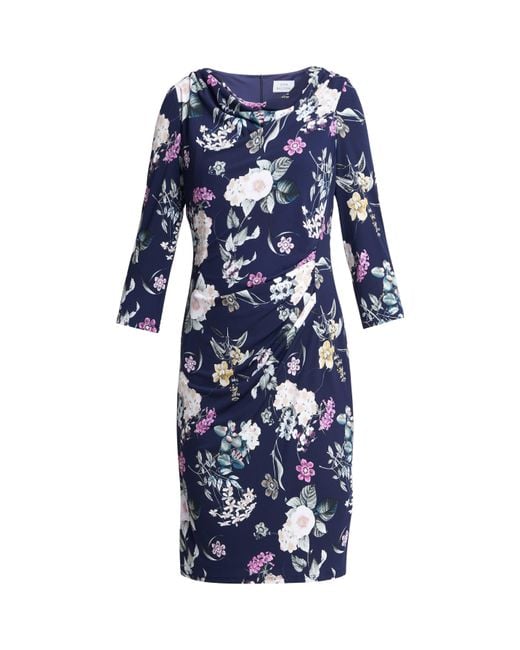 Gina Bacconi Blue Aliya Printed Jersey Cowl Neck Dress
