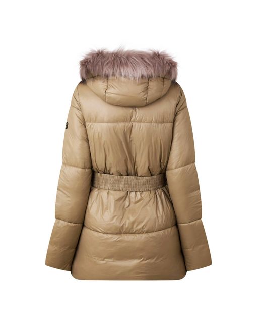 Barbour Natural Saskia Faux Fur Hood Long Sleeve Short Puffer Jacket