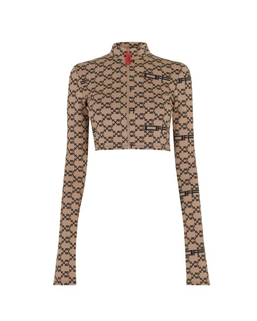 Off-White c/o Virgil Abloh Multicolor Cropped Mock Neck Long Sleeve Tracksuit Top