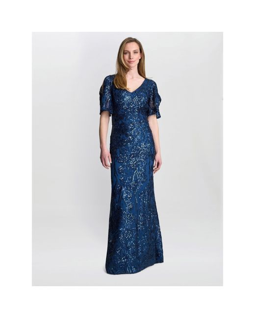 Gina Bacconi Blue Jeselle A-Line Sequin Maxi Dress