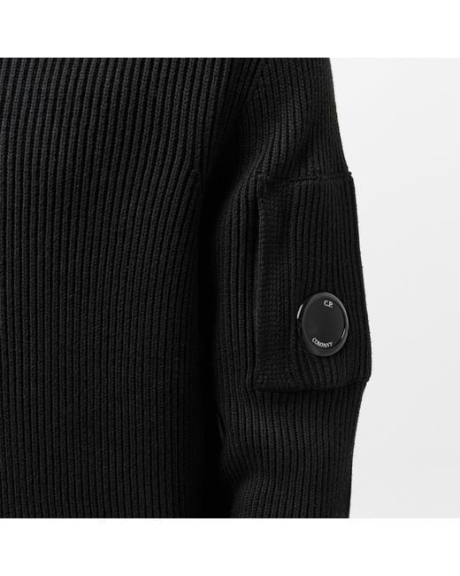 C P Company Black Quarter Button Knitted Turtle Neck Jumper for men