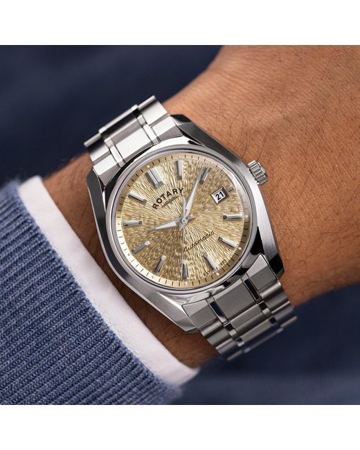 Rotary Metallic Lumen Champagne Dial Ss Bracelet Watc for men