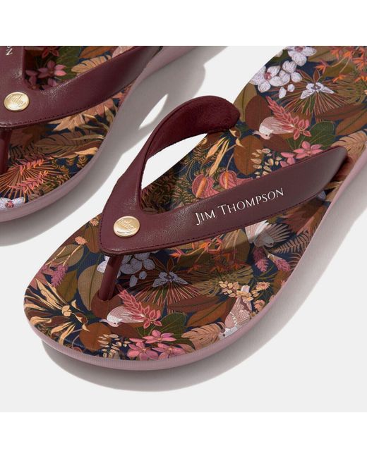 Fitflop Pink Fit Flop Iqushion X Jim Thompson Leather Flip Flops