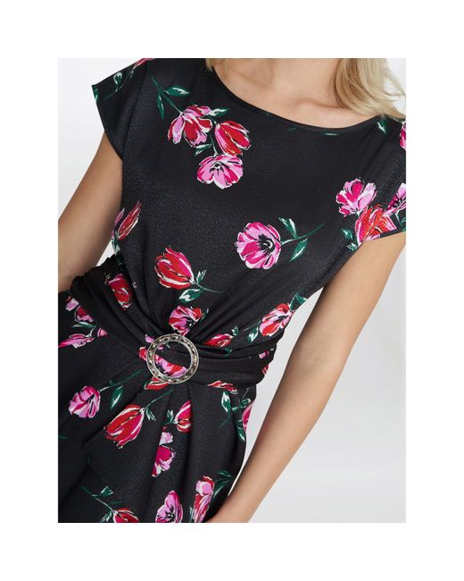 Gina Bacconi Blue Saffron Floral Print Satin Dress