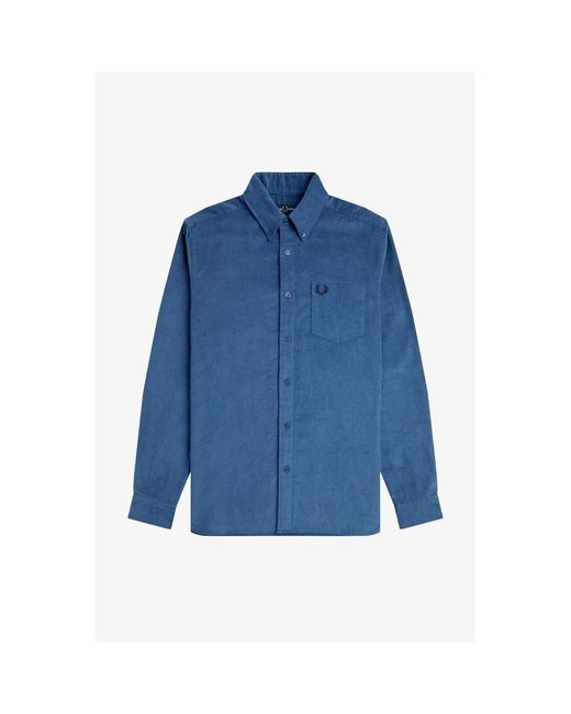 Fred Perry Blue Long-Sleeve Corduroy Shirt for men