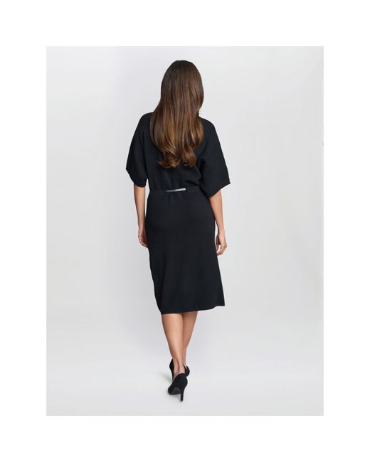 Gina Bacconi Blue Alaura Belted Knit Midi Dress