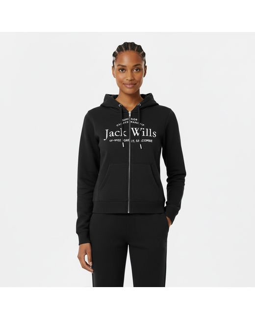 Jack Wills Black Hunston Logo Zip Hoodie