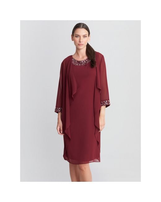 Gina Bacconi Red Joseline Short Chiffon Jacket Dress
