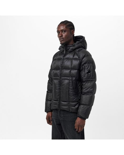 C P Company Black Dd Shell Medium Down Hip Length Hooded Medium Puffer Jacket for men
