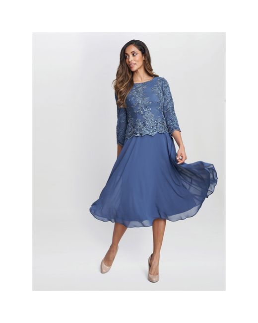 Gina Bacconi Blue Priscilla Embroidered Midi Dress