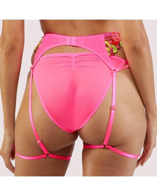 Playful Promises Red Magda Neon Cocktail Embroidery Suspender Belt