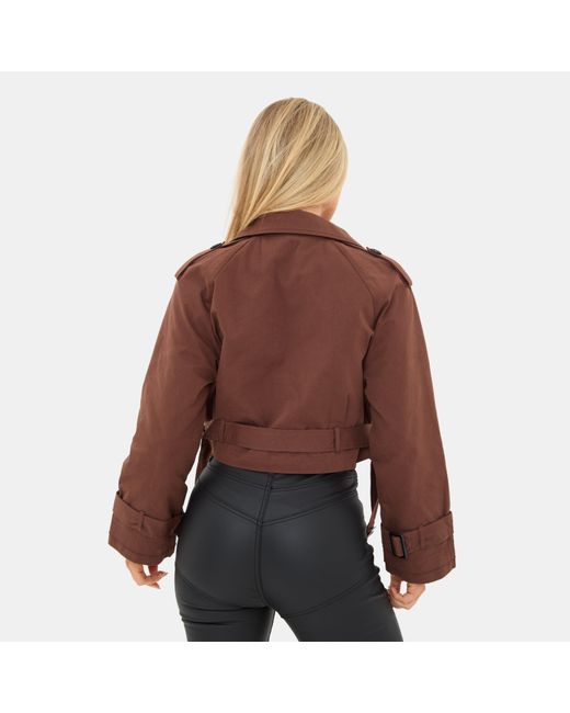 I Saw It First Brown Cropped Long Sleeve Pull Over Trench Coat
