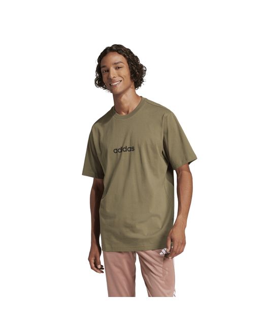 Adidas Green S Essentials Single Jersey Linear Embroidered Logo Khaki Linear 3xl for men
