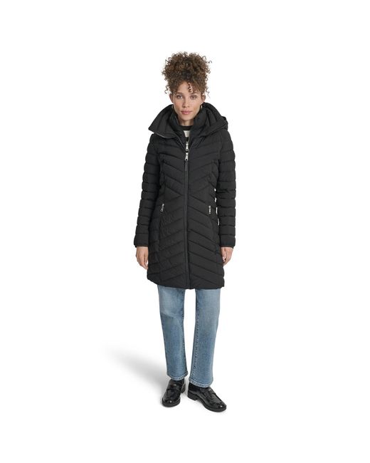 DKNY Black Double-Zip Quilted Medium Puffer Jacket