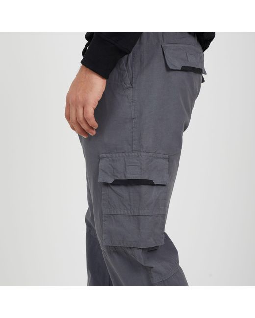 Brave Soul Gray Ripstop Cargo Trousers With Drawstring Waist for men