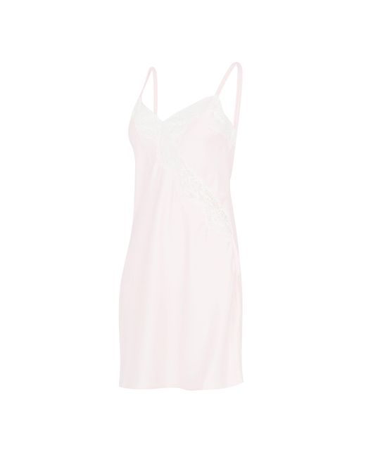 Ralph Lauren White Satin Lace-Trim Chemise