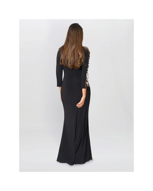 Gina Bacconi Black Suzie Embroidered Sleeve Maxi Dress