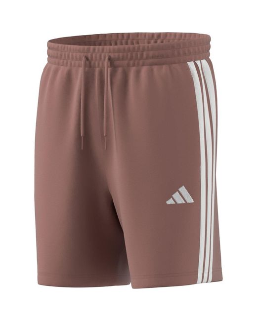 Adidas Red Essentials 3 Stripe Fleece Shorts for men