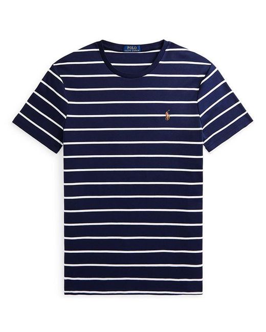 Polo Ralph Lauren Blue Pima Stripe Slim Fit T Shirt for men
