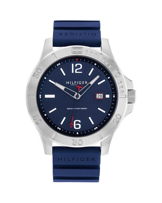 Tommy Hilfiger Blue Gents Grey Ip Silicone Strap Watch for men