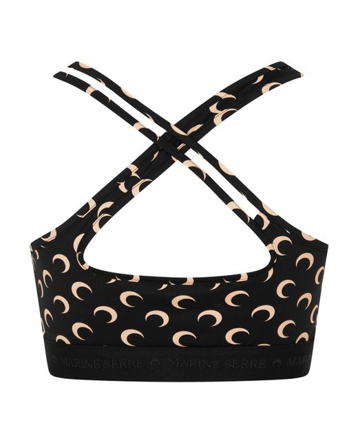MARINE SERRE Black Recycled Cresent Moon Print Sports Bra