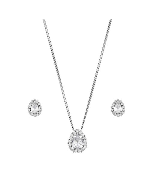 Jon Richard Gray Rhodium Plated Cz Pear Stone Set