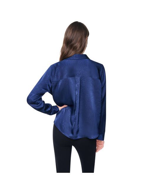 DKNY Blue Twist Crease Long-Sleeve Blouse
