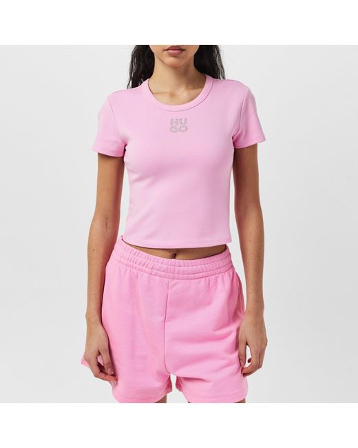 HUGO Pink Delanor Cropped T-shirt