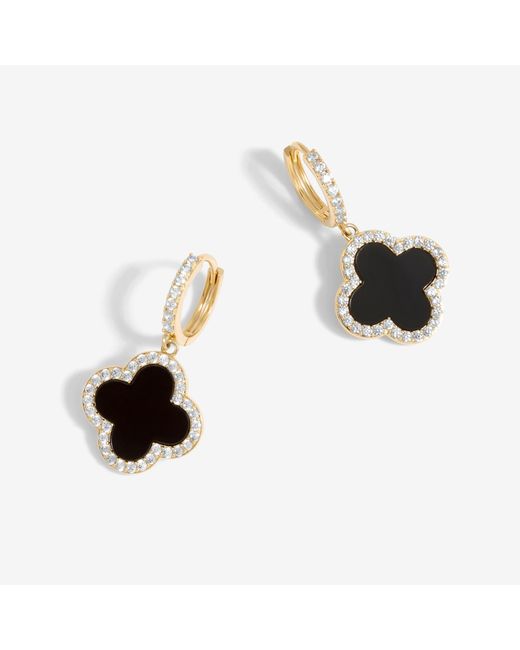 Jon Richard Black Plated And Jet Clover Huggie Earrings