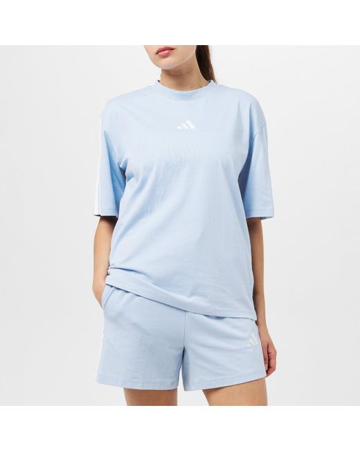 Adidas Blue Essentials 3 Stripe T-Shirt