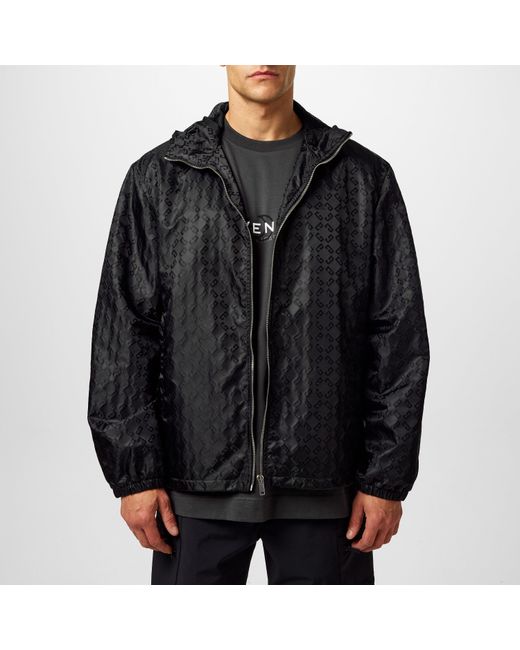 Givenchy Black 4G Monogram Wind Resistant Hooded Long Sleeve Windbreaker for men