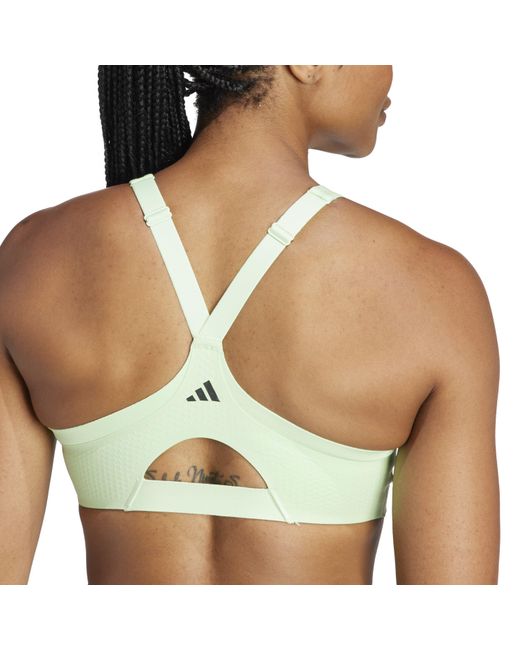 Adidas Green Tlrdim Lux Zipped Non Wired High Impact Sports Bra