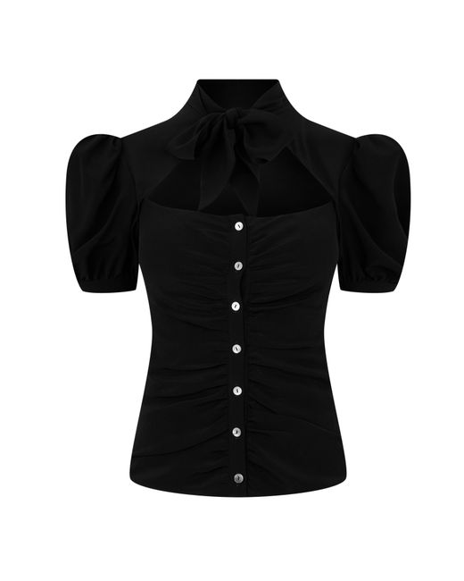 Alessandra Rich Black Draped Bow Blouse