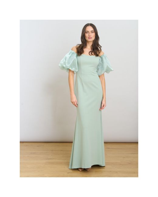 Gina Bacconi Green Puff-Sleeve Maxi Dress