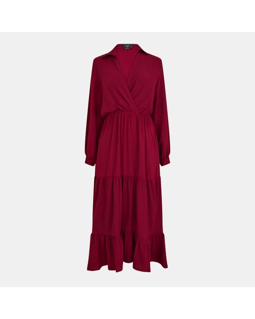 AX Paris Red Wine Long Sleeve Wrap Top Smock Midi Dress