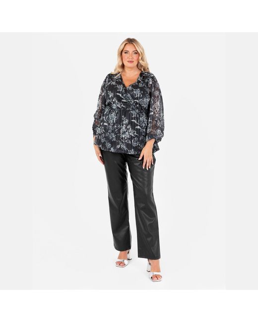 Lovedrobe Black Monochrome Floral Maxi Sleeve Wrap Top