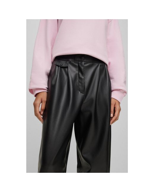 HUGO Black Hesizila Solid Patterned Wide Leg Pants