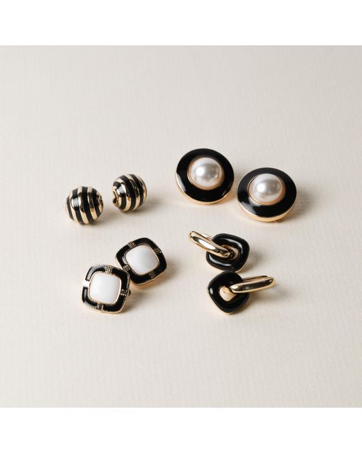 Jon Richard Metallic Plated And Jet Enamel Stripe Dome Earrings