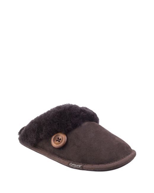 Cotswold Brown Lechlade Sheepskin Mule Slipper