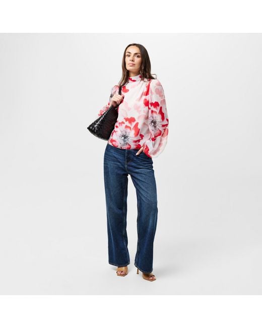 Ted Baker Red Ladon Tie Neck Blouse