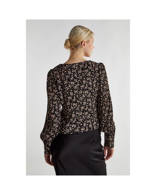 Glamorous Black Ditsy Print Button Front Top