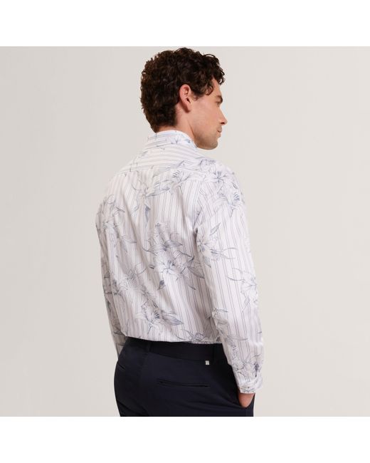 Ted Baker White Long Sleeve Patterned Shirt for men