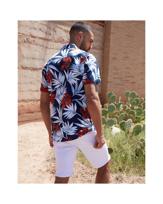 Threadbare Blue Patterned Short Sleeve Shirt for men