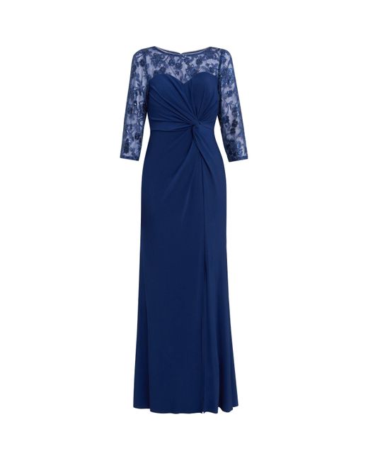 Gina Bacconi Blue Sonia Maxi Knot Front Sweetheart Dress