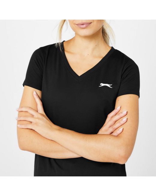 Slazenger 1881 Black Ladies V Neck Tee Shirt