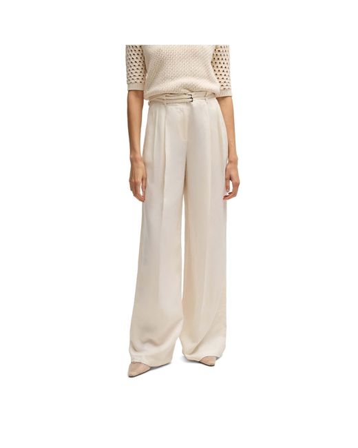 Boss White Taualy-W Relaxed Fit Wide Leg Trousers