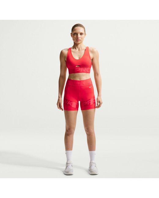 Nike Red Pro Indy Plunge Medium-Support Padded Sports Bra